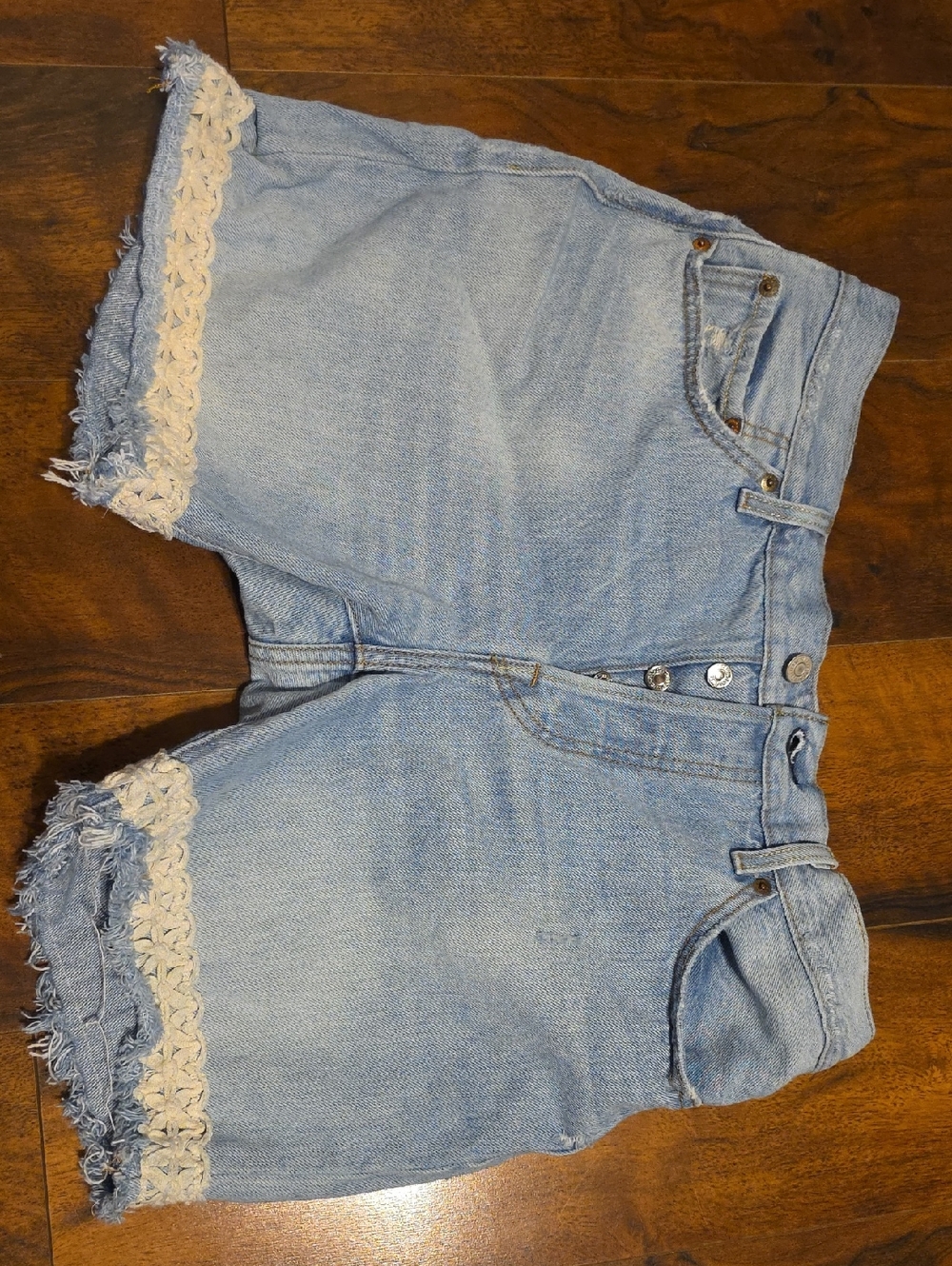 Levi's 501 Light Wash Denim Shorts with Floral Embroidery